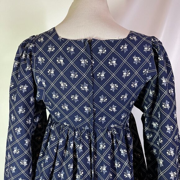 Vintage 1970s Nancy B Blue Floral Minidress Long Sleeves *Flaw - Picture 12 of 16